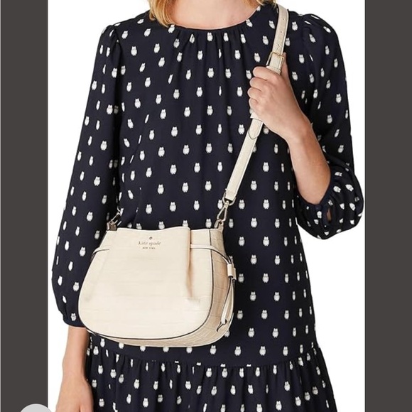 Kate Spade Beige Croc-Embossed Shoulder Bag